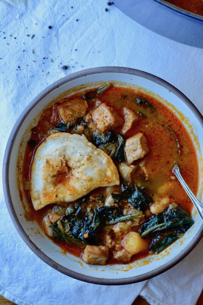 Spanish-Style Pork & Pierogy Stew