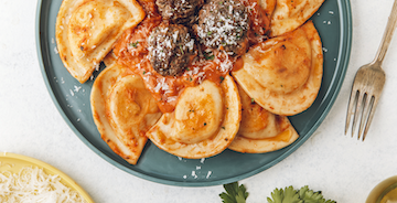 Pierogies with Classic Meatballs and Vodka Sauce